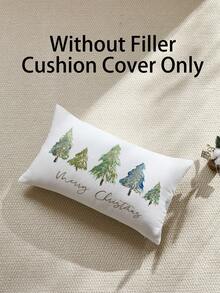 1 件圣诞快乐字母和圣诞树刺绣装饰枕套，适合室内装饰，不含圣诞装饰枕套、枕芯 - 彩色 - 查看 3