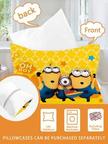 Minions 1/2 Peças Conjunto de Roupa de Cama com Tema Minions, Impressão 3D Dupla Face (1 Fronha Impressa em 1 Lado + 1 Edredom Impresso em 2 Lados), Conjunto para Berçário/Jardim de Infância, Edredom com Estampa Fofa Impressa Digitalmente, Roupa de Cama com Fronha para Crianças Pequenas, Bebês, Recém-Nascidos, Tamanho da Fronha 33 x 45