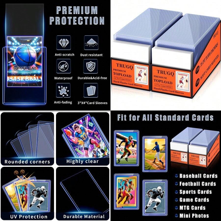 YC 400 Card Sleeves Top Loads For Cards3"X4"Baseball Card Protectors Toploaders Hard Plastic For Trading Game Sports Football Cards 200 Hard Protectors + 200 Soft Sleeves Fashion - 藍色 - 查看 1