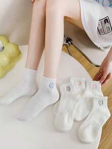 1 Paar/3 Paar/5 Paar Damen einfache Mode weiße lächelnde Gesichts Knöchelsocken