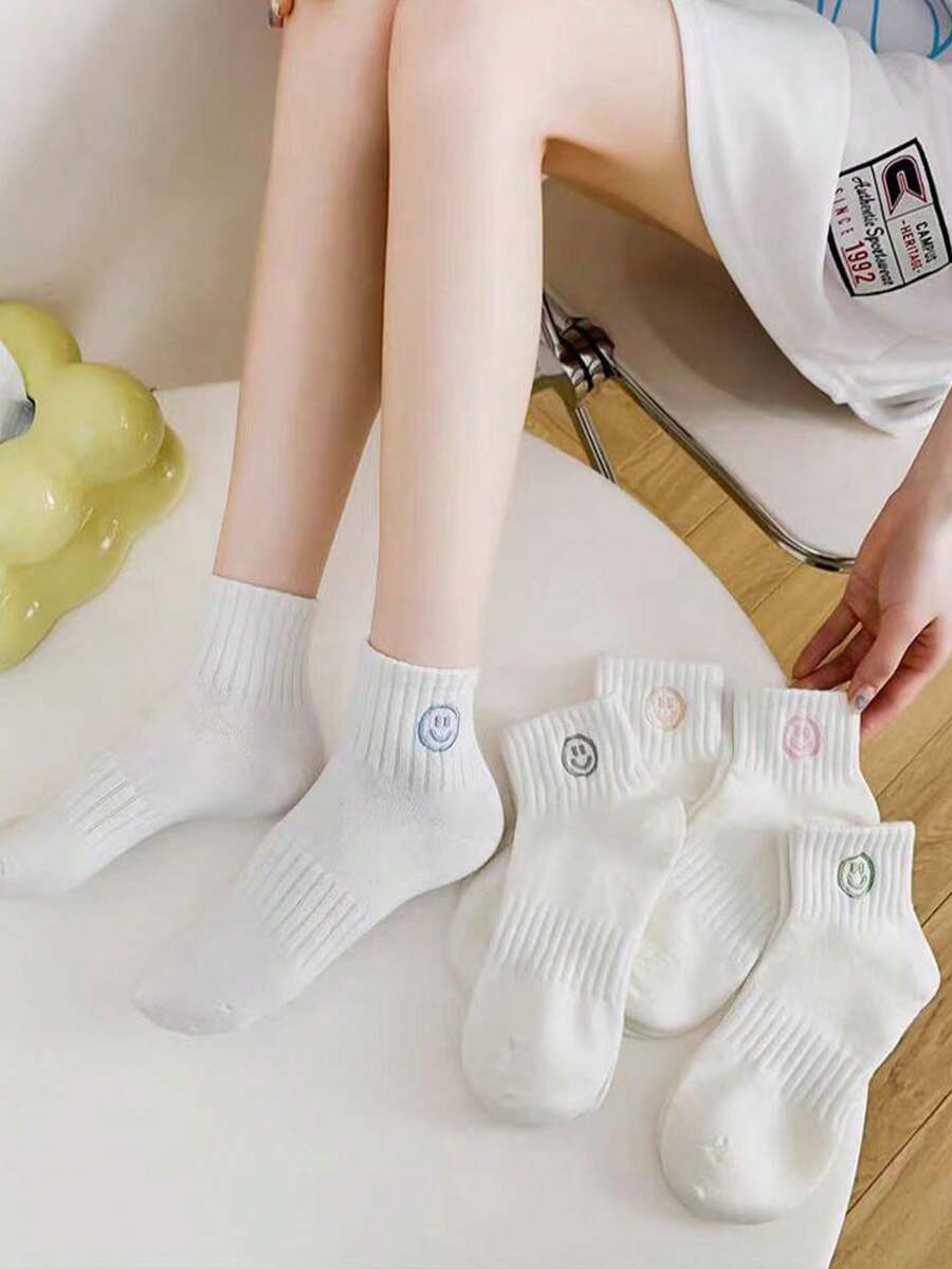 1 Paar/3 Paar/5 Paar Damen einfache Mode weiße lächelnde Gesichts Knöchelsocken
