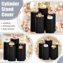 Cylinder Covers Set Of 3 Spandex Cylinder Pedestal Stand Covers Red Cylinder Cover Round Pedestal Cylinder Covers Multicolor Pedestal Cover For Wedding Party Ceremony DecorationKF - 黑色 - 查看 11