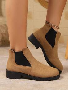 Women's Solid Color Round Toe Casual Fashion Slip-On Chelsea Ankle Boots