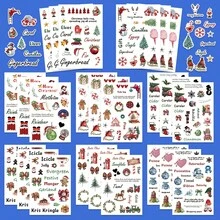 8 piezas de pegatinas de decoración navideña, acabado mate, autoadhesivas, PVC, forma asimétrica, idioma inglés, de un solo uso, para manualidades de scrapbooking, laptop, computadora, teléfono, guitarra, decoración de equipaje, regalos navideños, vuelta al colegio