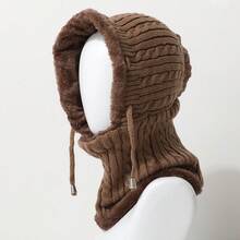 1pc Solid Color Cycling Ear Warmer Hat, Knitted Fleece Lined Thick Beanie Cap, Casual Autumn/Winter