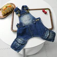 Dog Blue Denim Overalls With Pockets Stylish Distressed Dog Jeans For Small Dogs - Blue - View 1