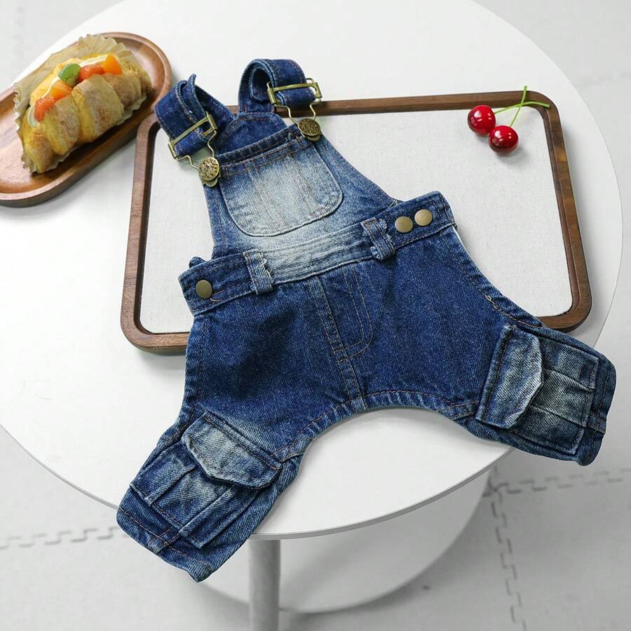 Dog Blue Denim Overalls With Pockets Stylish Distressed Dog Jeans For Small Dogs - Blue - View 1