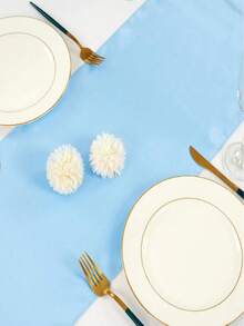 2pcs/5pcs/10pcs Sky Blue Satin Wedding Decorative Table Runners, Suitable For Hotel Events, Birthday Parties, Ribbon Table Flags, Parties - Sky Blue - View 6