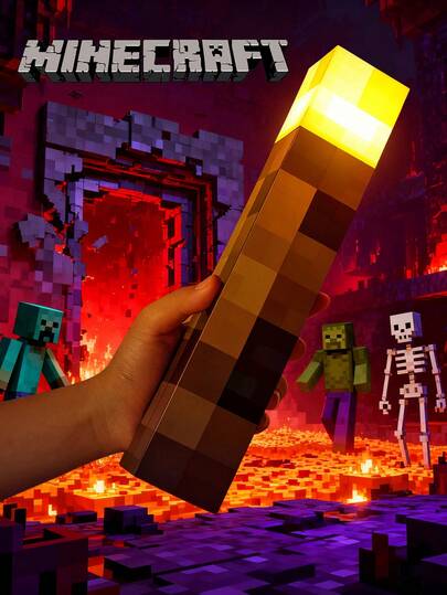 Minecraft 1pc Pixel Torch Bedroom Living Room Decorative Wall Light, Outdoor Adventure Lighting, Minecraft Four-Color/Monochrome USB Rechargeable, 11 Inch Four-Color/Yellow Flashlight With Charging Cable, Night Light, Decorative Atmosphere Light, Flashlight, Bedroom LED Mood Light, Game Room, Hallway, Home Decoration, Electronic Game Gifts And Collectibles, Party Decoration, Christmas Gifts