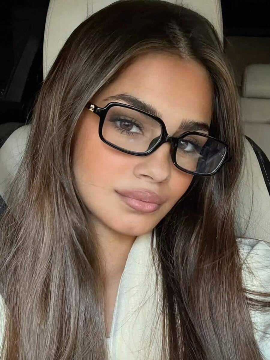 1pc Women's Elliptical Small Oval Frame Personalized Street Snap Concave Shape Clear Glasses Summer Study Accessories Glasses Accessories For Women - 黑框 - 查看 1