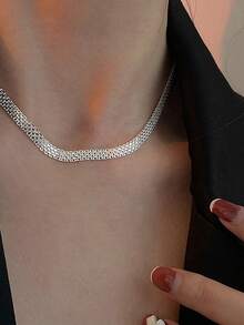 ESBERRY 1PC 925 Sterling Silver Simple Sweet Lace Braided Necklace For Women's Exquisite Jewelry Party Mother's Day Gift - Lace Braided Necklace - View 2