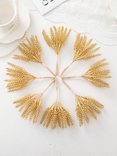 1pc (10 Heads) Golden Artificial Flowers Bouquet MINI Lavender Wheat Ear Letter DIY Wreath Material Candy Box Accessories Home Wedding Decoration Bride Wrist Flower Chest Flower Headflower Material Valentine's Day New Year Decoration Birthday Party Cake Accessories Christmas Decoration Home Decor Christmas Decorations Room Decor