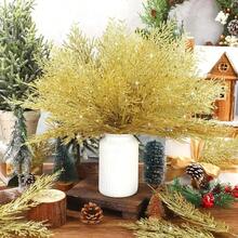20pcs/12pcs/1pc-Christmas Glitter Needles Christmas Glitter Pine Needles Christmas Custom And Hanging Faux Pine Leaf Cedar Stems Christmas Leaf Stems Diy Crafts Garland Home Decoration, Golden Christmas Decoration, Gold Sequins Faux Pine Needles Artificial Christmas Skewers Tree Sticks Tabletop Custom Stand Christmas Tree Wreath Wedding Bouquet Winter Holiday Holiday Decoration