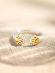 1 süßer und modischer S925 Sterling Silber goldener Palmenprint Tier Ring mit kontrastierender Farbe und offenem Design, für Frauen als süßer täglicher Urlaubsoutfit