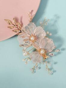 1 件精美彩绘发夹，饰有花卉元素、水钻水晶和仿珍珠，适用于欧式花园婚礼新娘伴娘发型，优雅头饰，情人节配饰