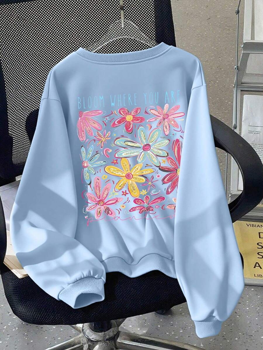 Teen Girl Crewneck Pullover Cute Top Cool, Sweatshirt,Back To School - Baby Blue - View 1