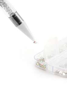 1pc White Dual-Ended Nail Art Tool With Removable Silicone Head, For Dots And Rhinestones - White - View 3