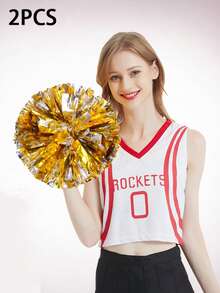 2pcs/Set Blue & Silver Pom Poms - High Index Plastic, Suitable For Dancing, Dance Accessories, Gymnastics, Sports Events And Festivals, Team Spirit Sports Cheering