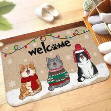 1pc Winter Cat Doormat, Funny Cat Welcome Mat, Cat Christmas Doormat, Christmas Decor, Super Soft Plush Bathroom Mat - Non-Slip, Absorbent Thick Carpet, Suitable For Bathroom And Living Room Bathroom Rug Bathroom Mat Kitchen Rug