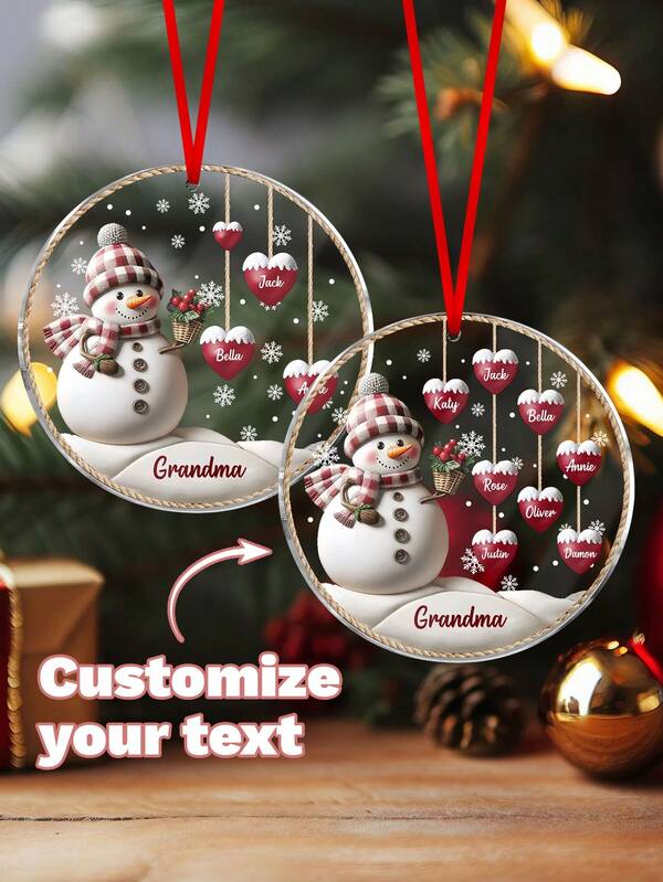 Personalized 3-5 Family Names Christmas Ornament, Acrylic Snowman Family Hanging Ornament, Christmas Gift For Grandma/Mom, Xmas Tree Decor