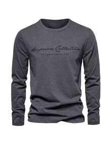 Camiseta Manga Larga Casual Estampado Letras Hombre Otoño Salir Esposo Regalo Comodidad Transpirable - Gris Oscuro - Ver 1