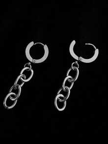 1PC/2PCS Stainless Steel Ear Hoop Chain Dangle Cross Earring Punk Style Ear Clip Ear Lobe Men's Earring Fashion Jewelry