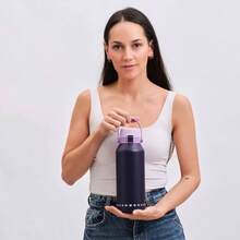 Termo de Acero Inoxidable 1 Litro con Popote, Vaso Trmico con Doble Aislamiento y Tapa Hermtica Antigoteo, Botella de Agua Motivacional como Regalos para Mujer y Mam u2013 Liza, Morado - Morado - Ver 5