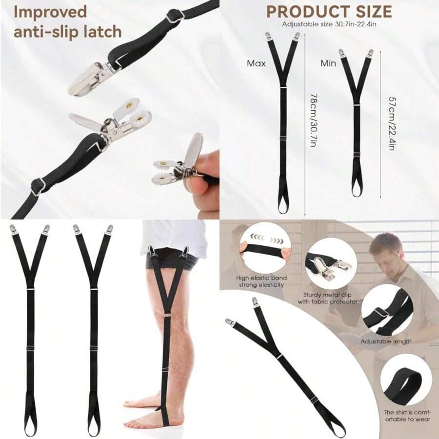 YYC Mozeat Lens Mens Shirt Stays Adjustable Shirt Stays For MenElastic Shirt Garter Adjustable Elastic Garter Straps Sock Nonslip Clamps - As Pic - View 1