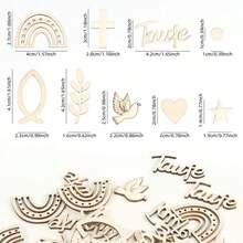 1 paquet d'environ 100 pièces de confettis en bois, décorations de table avec des pigeons arc-en-ciel, des poissons, des croix et des points. Confettis de table pour le baptême, la naissance, la communion, le baptême, la confirmation, les faveurs de fête, la décoration de fête.