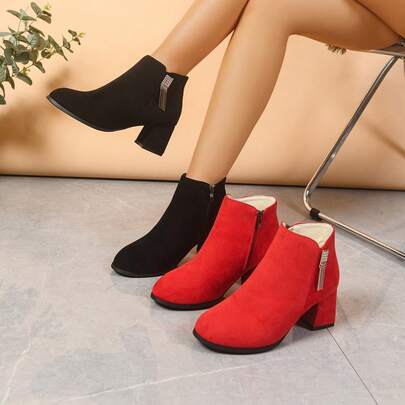 بوت كاحل نسائية ذات رؤوس مستديرة وكعب متوسط، دافئة وغير انزلاقية ذات نعل ناعم، مناسبة للربيع والخريف والشتاء