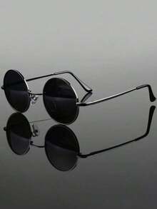 1 Piece Vintage Unisex Round Eyewear - Slim Decorative Frame, Alloy Material, Exquisite Craft, Lightweight Durable, Budget-Friendly Sleek Accessory For Summer Beach/Vacation/Outdoor/Travel/Driving/Fishing/Halloween, Men/Women/Teens & Fashion Enthusiasts - màu đen - Xem 2