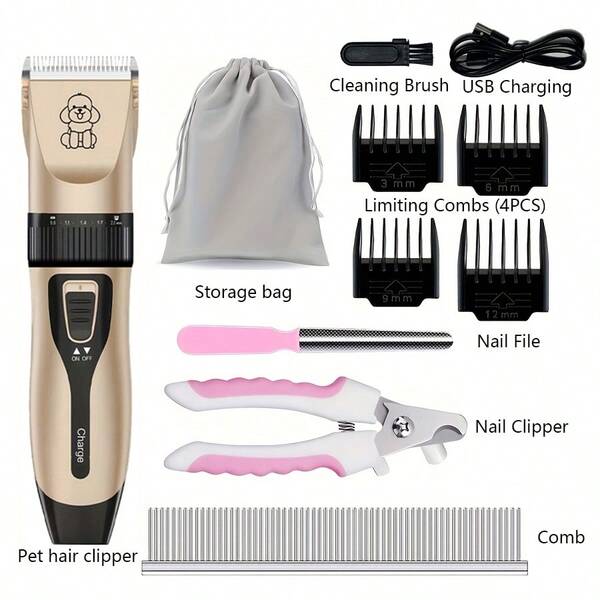 Pet Grooming Kit, Rechargeable Pet Hair Clipper, Electric Dog Trimmer For Grooming Pet Fur, Low Noise, Suitable For Dogs And Cats, Ideal Pet Gift, With Storage Bag