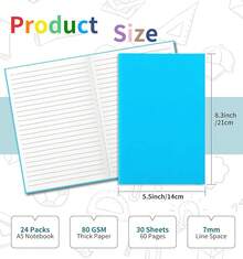 24 Pack Colorful Lined Notebooks For Writing, Journals Bulk, A5 Composition Books, 8.3x5.5 Inch, 60 Pages, 30 Sheets Sketchbooks For Office School Travel Supplies (Lined-24 Pack, 12 Colors) - 有襯裡 - 24 包 - 查看 2