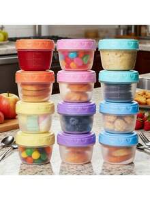 12pcs Mini Sauce Containers With Lids, 2oz Reusable Condiment Cups With Measurement Markings, Portable Salad Dressing Jars, Small Plastic Food Storage Containers, Leak-Proof, Microwave & Fridge , For Travel, Picnic, School, Lunch, Holidays, Parties, Christmas, Halloween, Mother's Day, Valentine's Day - Multicolor - View 6