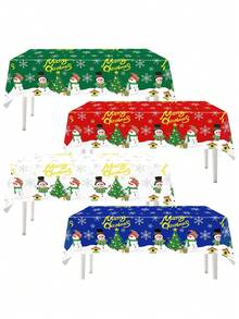 مفرش طاولة بتصميم رجل الثلج وشجرة الميلاد، مع عناصر عيد الميلاد مثل رجل الثلج وشجرة الميلاد والثلوج، ديكور منزلي للمطبخ والمنزل والمول والفصول الدراسية والحمام، ترويج عيد الميلاد