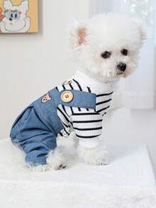 PETCIRCLE 1 bộ quần áo cho thú cưng, trang phục cho chó/mèo, quần hình đầu gấu thời trang và dễ thương, thoải mái cho chó nhỏ/chó con - sọc đen trắng - Nhiều màu - Xem 5