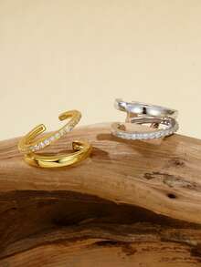 Einzigartige, modische 925er Sterlingsilber Ohrmanchettenohrringe mit doppelter Zirkonia-Lage, stapelbar für den täglichen Tragegebrauch von Frauen