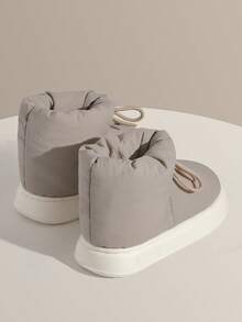 Men's Thermal-Lined Down Fabric Low-Top Snow Boots, Couple Outdoor Travel Business Thick Warm Casual Slippers - Light Grey - View 9