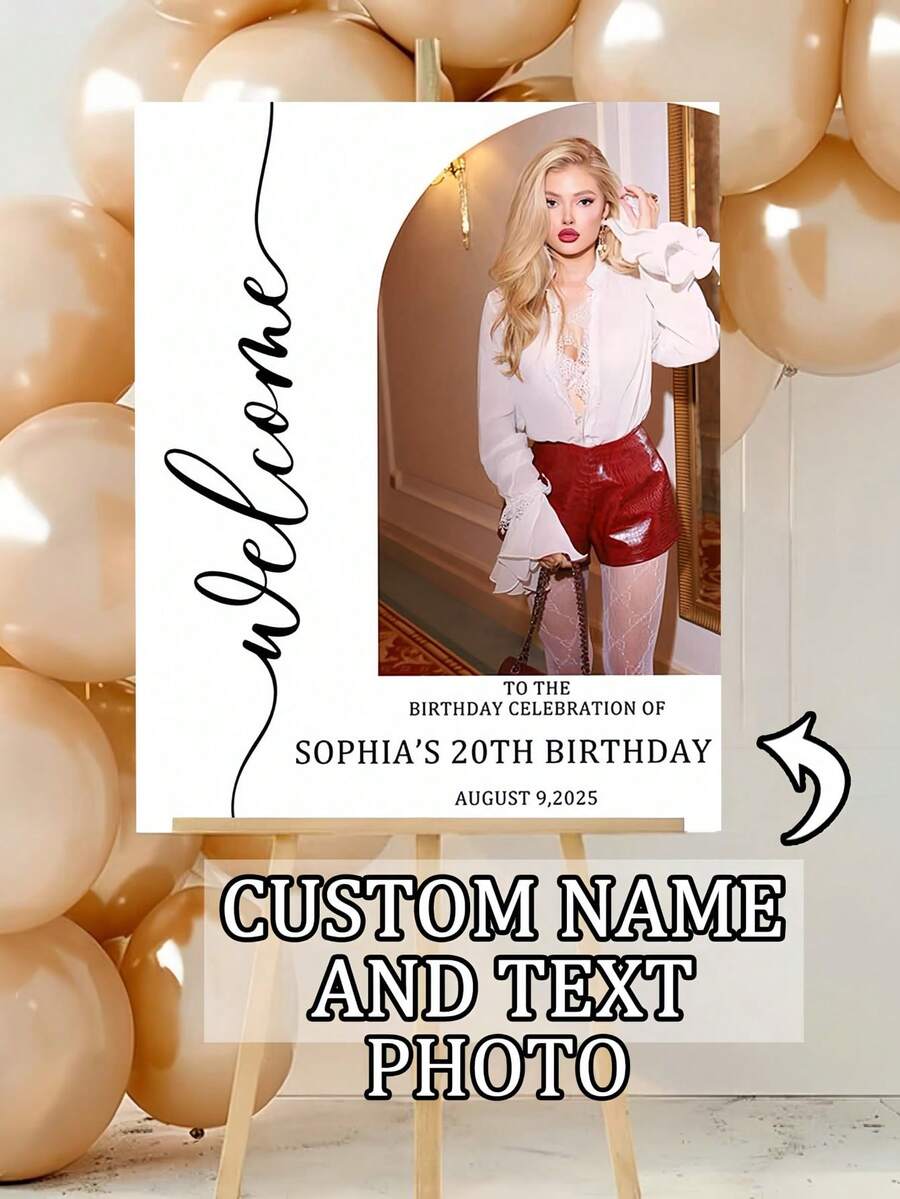 Cartel de bienvenida personalizado con foto de cumpleaños, adecuado para cualquier edad, solución de decoración de fiesta personalizada, tarjeta de cumpleaños personalizada, pancarta de cumpleaños personalizada, cabina de fotos de boda, accesorios de cabina de fotos de boda, cartel de bienvenida personalizado, cabina de fotos, cartel de bienvenida a la fiesta de cumpleaños personalizado, bienvenida - Multicolor - Ver 1