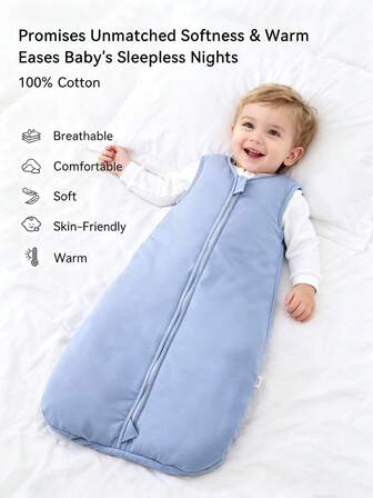 1.5tog Infant Baby Cotton Sleepsack For Four Seasons Wear Solid Newborn Sleeveless Pure Pink/Blue Cozy Comfort Swaddle Sleeping Bag