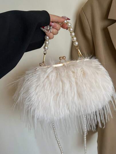 Clariva Modische khakifarbene Klappe Kette Flauschige Handtasche, vielseitige Damen Umhängetasche für den täglichen Weg zur Arbeit und Handytasche als Weihnachtsgeschenk