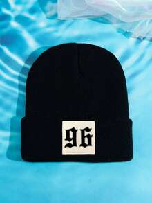 1pc Unisex Outdoor Casual Fashion Knit Beanie Hat With 96 Numeric Print, Warm & Comfortable, Suitable For Daily Wear