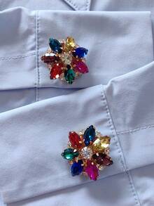 2pcs/Set Button Set Luxury Rhinestone Cufflinks For Shirts, Women's Dresses Decorative Button Clips, No Sewing Button Boxes Tuxedo Cufflinks Fashion Clothing Accessories, Gifts