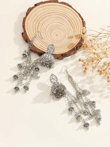 1 Set Fashionable Jewelry Set, Detachable Rhinestone Teardrop Earrings With Small Bell & Faux Pearl Tassel Earrings, Hair Accessories & Earrings Combo Set, Convertible To 4pcs Long Chain Jewelry, Suitable For Women's Daily, Festival, Wedding And Party Wear/Bridal Jewelry/Jewelry Gift - Fashion - View 6