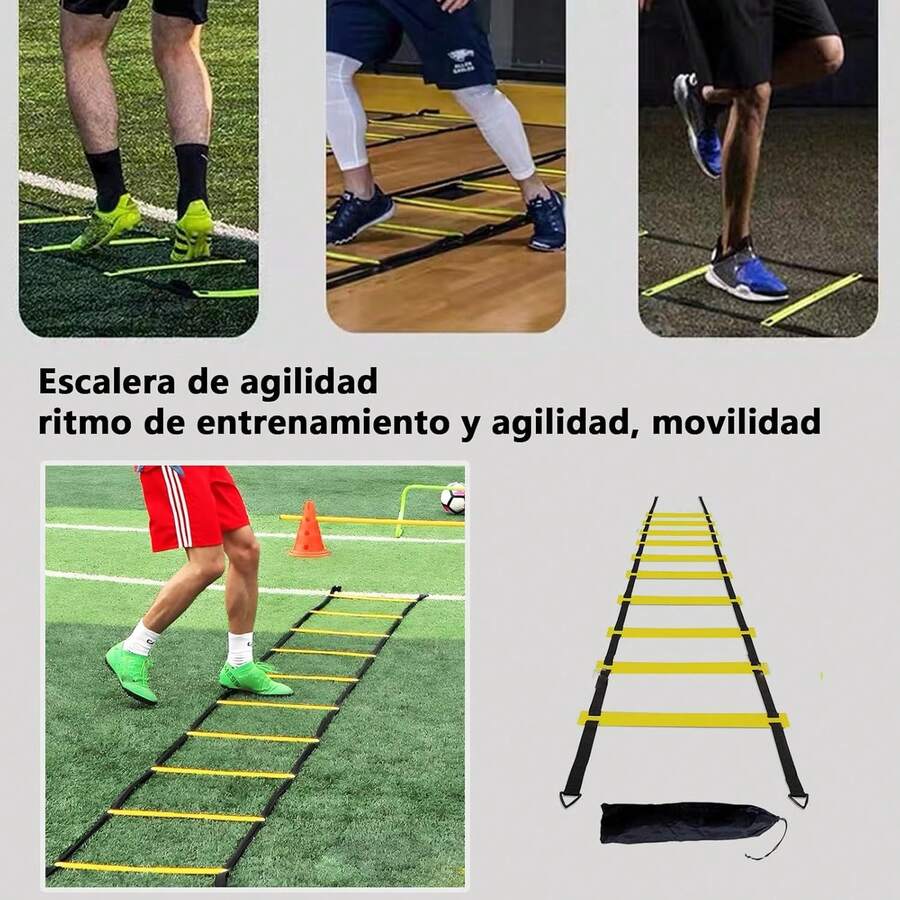 Kit de Entrenamiento de Fútbol Sanfen, Escalera de Entrenamiento Deportivo de 6M, 1 Cinturón de Entrenamiento de Fútbol, 12 Conos, 1 Cuerda de Saltar, Bolsa de Almacenamiento, Equipo de Fútbol, Accesorios - 1 - Ver 1