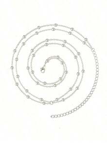 1pc Versatile Minimalist Round Bead Waist Chain, Fashionable Copper Round Beads Layered Body Chain Women, Summer Beach Party Small - Bạc - Xem 5