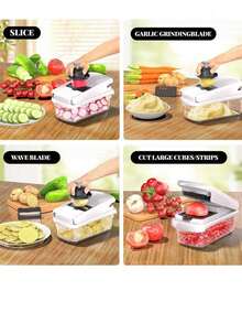 1 蔬菜洋葱切碎机、多功能切菜机、配料处理工具、带沥水篮的洋葱切碎机、带容器的胡萝卜蒜蓉切碎机、厨房小工具、厨房配件，适用于家庭/餐厅快速