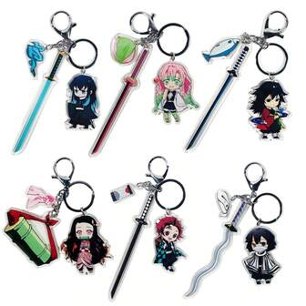 bandai 1 pieza Llavero acrílico - Anillo de llave con personaje de anime que presenta a Tanjiro, Nezuko, Zenitsu, Inosuke, Shinobu, Rengoku, Giyu, Mitsuri, Muichiro, accesorio de manga japonés lindo para bolsos, autos, carteras, mochilas, encantos de bolso, eventos de cosplay, regalos de fiesta de cumpleaños para fans de anime, mercancía coleccionable, diseño duradero e impermeable