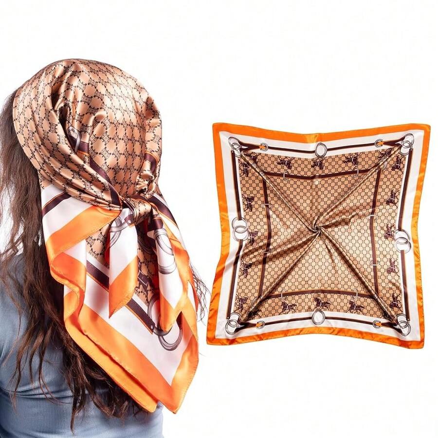 Mulberry Silk Scarfs Small Square Scarfs For Women 21" X 21" Lightweight Square Satin Head Scarf Neck Scarves{"Size_name":"35\"","Color_name":"Orange"} - 橘子英吋 - 查看 1