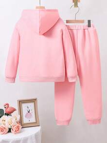 Toddler Cartoon Print Warm Hoodie And Sweatpants Set